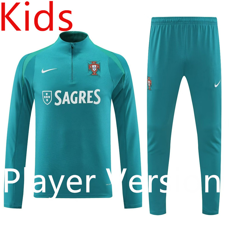 Player Version 2024-2025 Portugal Dark Green Kids/Youth Soccer Tracksuit-4627