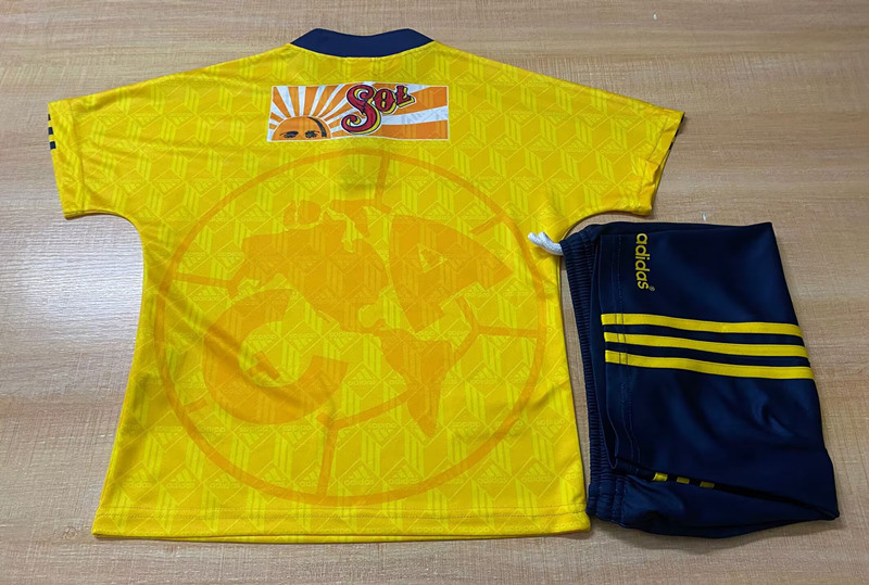 Retro Version 1998-99 Club America Home Yellow Kids/Youth Soccer Uniform-6895