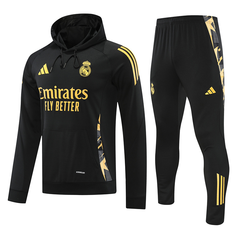 2024-2025 Real Madrid Black Thailand Soccer Tracksuit With Hat-418