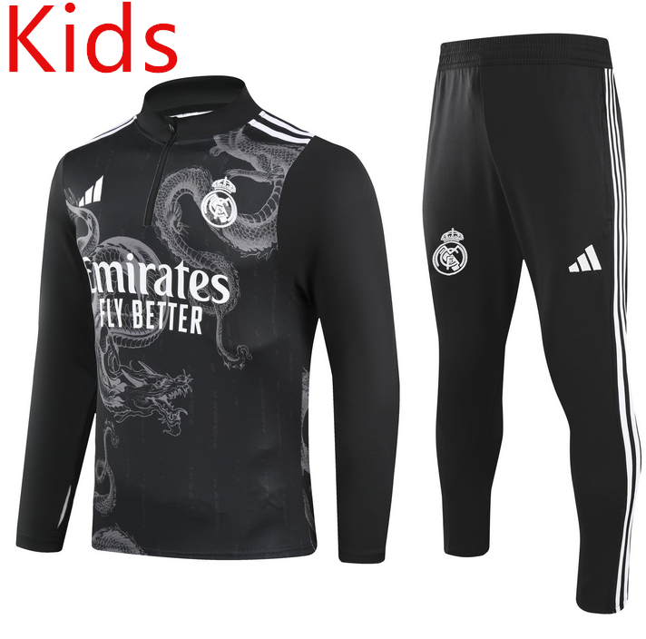 2024-2025 Special Version Real Madrid Black Kids/Youth Soccer Tracksuit-GDP
