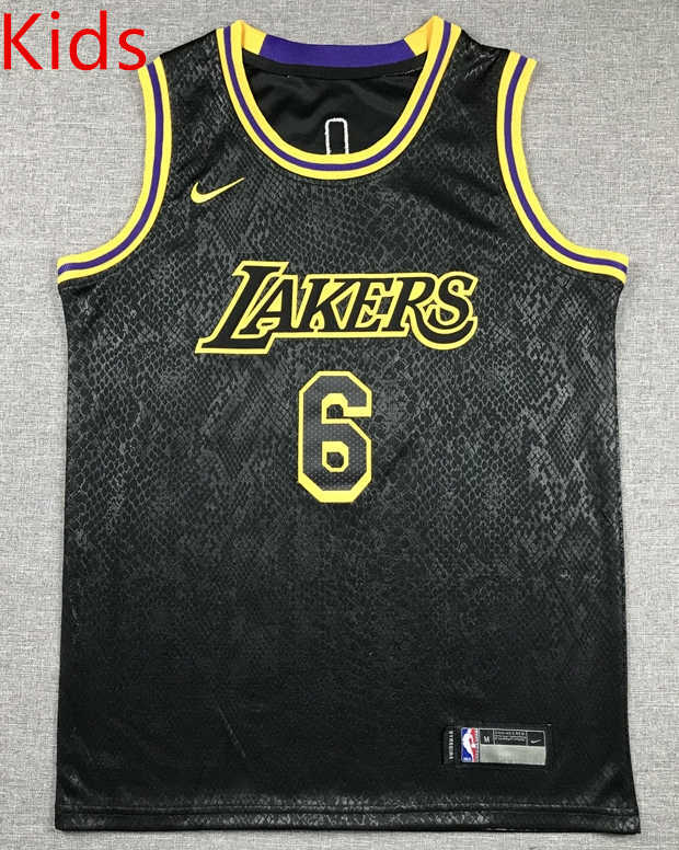 Los Angeles Lakers Black #6 Kids NBA Jersey-1380