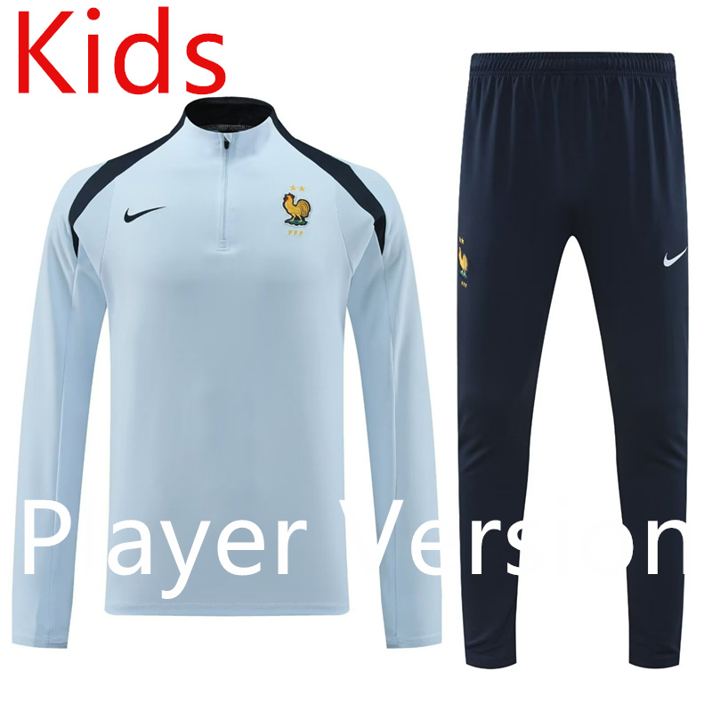 Player Version 2024-2025 France Light Blue Kids/Youth Soccer Tracksuit -4627