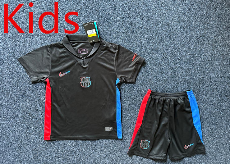 (Optional Advertising) 2024-2025 Barcelona Away Black Kid/Youth Soccer Uniform-GB