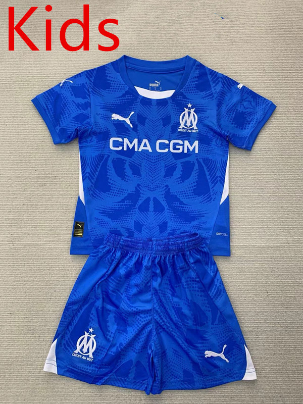 2024-2025 Olympique de Marseille Goalkeeper Blue Kid/Youth Soccer Uniform-AY