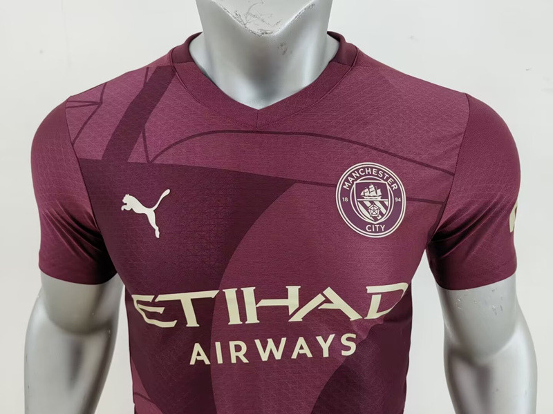 Player Version 2024-2025 Manchester City 2nd Away Dark Red Thailand Soccer Jersey AAA-7959