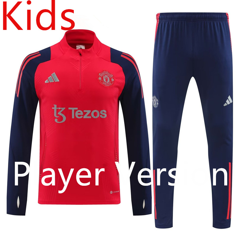 Player Version 2024-2025 Manchester United Red&Blue Kids/Youth Soccer Tracksuit-4627