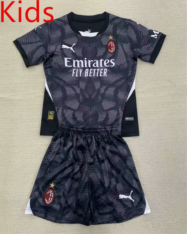 2024-2025 AC Milan Goalkeeper Black Kids/Youth Soccer Uniform-0299