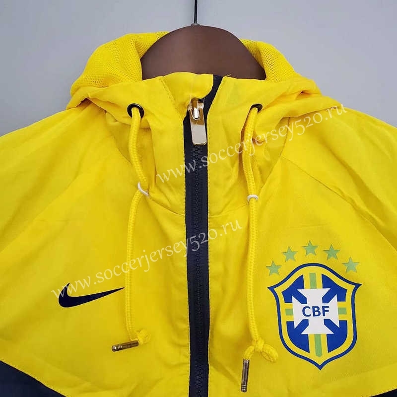2021-2022 Brazil Royal Blue&Yellow Thailand Soccer Trench Coats With Hat-WD