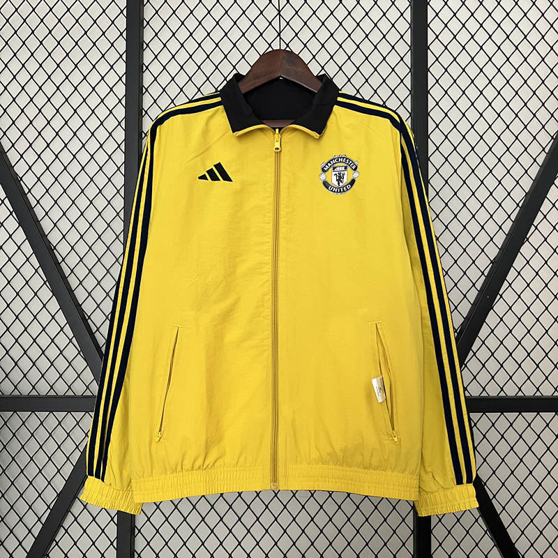 (S-3XL) 2024-2025 Manchester United Orange&Yellow Reversible Trench Coats -0255