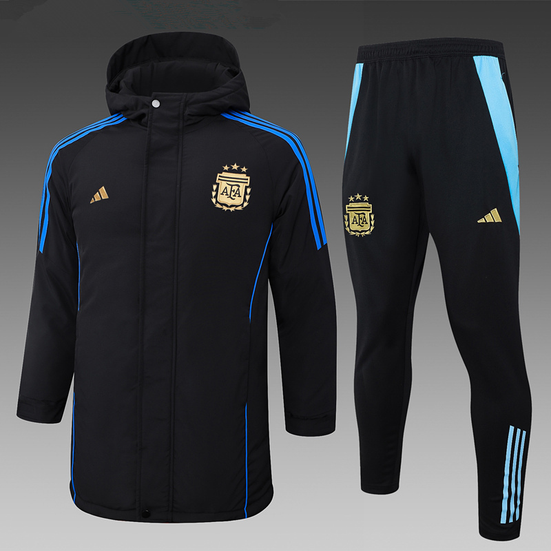 (Gold Logo) 2024-2025 Argentina Black Cotton Coat Uniform With Hat-815