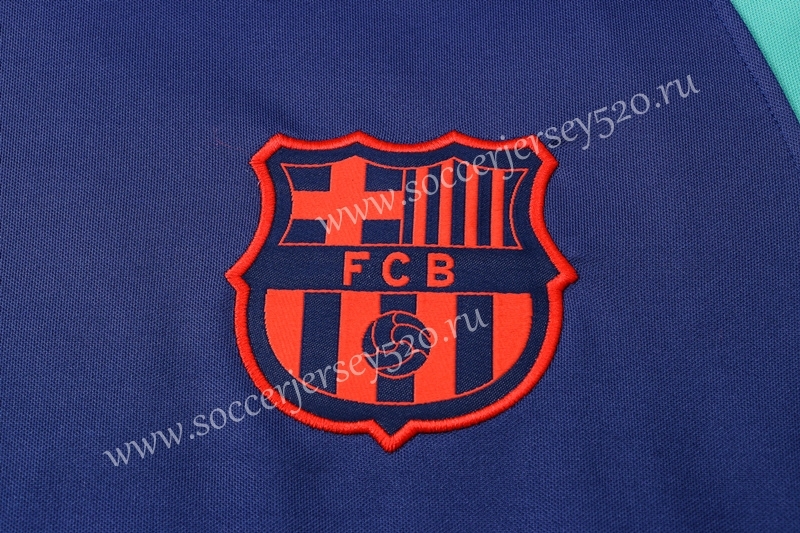 2021-2022 Barcelona Camouflage Blue (Green Sleeved) Short-sleeved Thailand Soccer Tracksuit Uniform-815