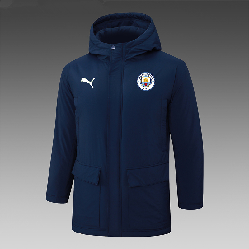 (White Logo) 2024-2025 Manchester City Royal Blue Cotton Coat With Hat-815