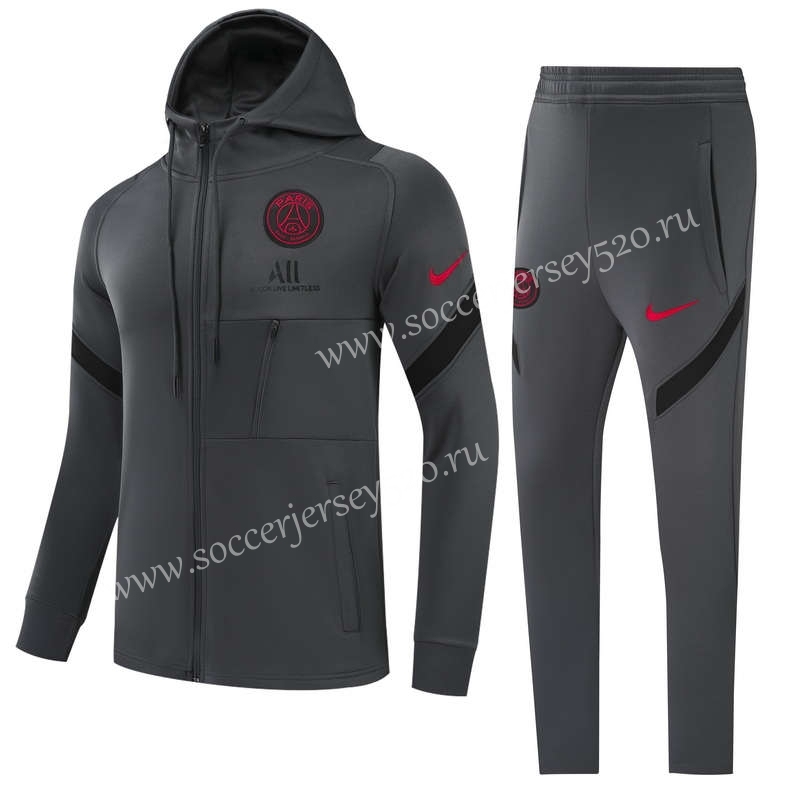 2021-2022 Paris SG Grey Thailand Jacket Uniform With Hat-GDP