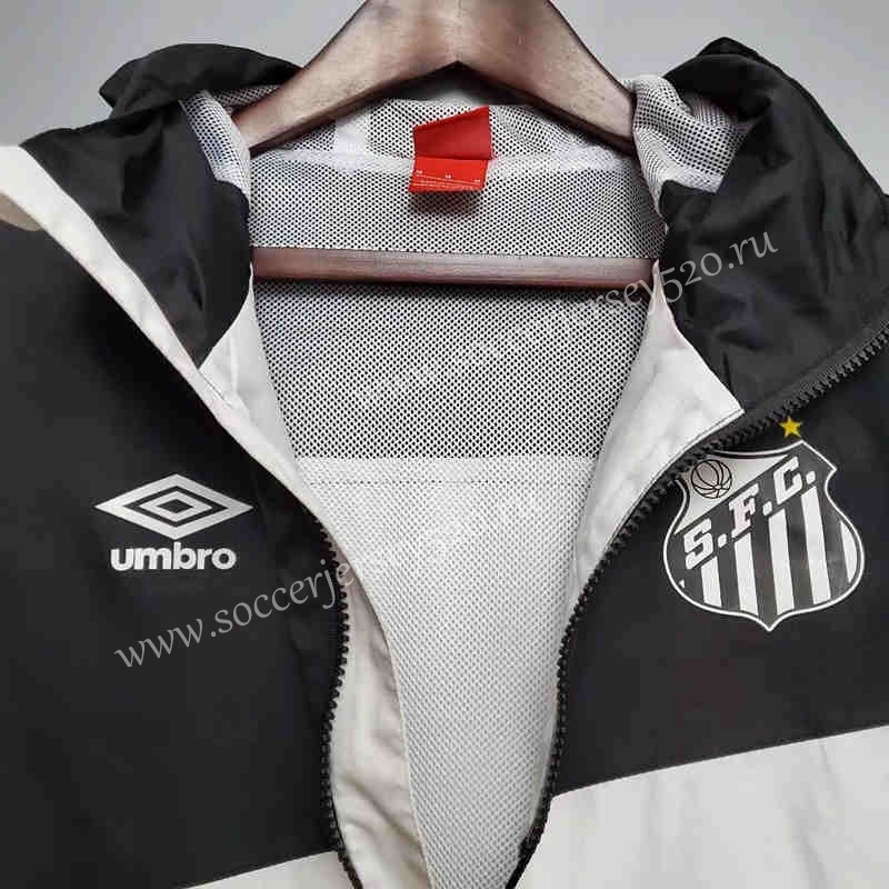 2021-2022 Santos FC Black&White Thailand Soccer Trench Coats With Hat-WD