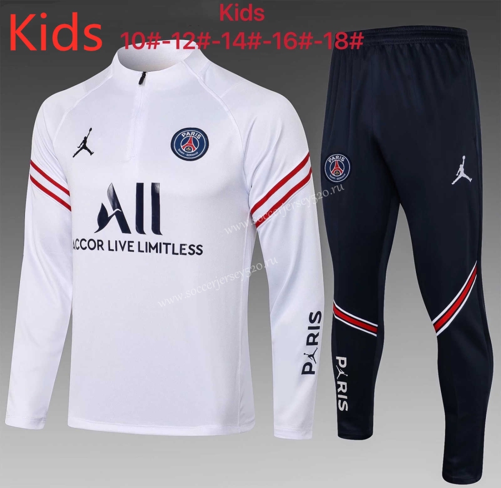 2021-2022 Paris SG White Kids/Youth Thailand Soccer Tracksuit-815