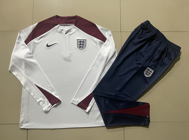 2024-2025 England White Thailand Soccer Tracksuit-815