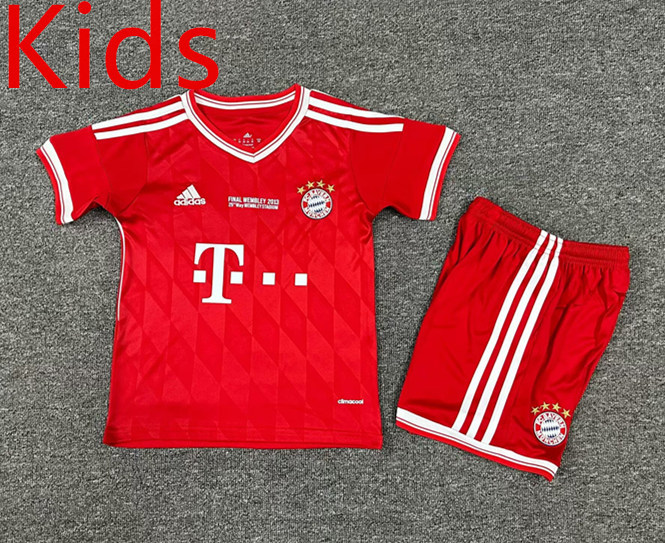 Retro Version 13-14 Bayern München Home Red Kids/Youth Soccer Uniform-7809
