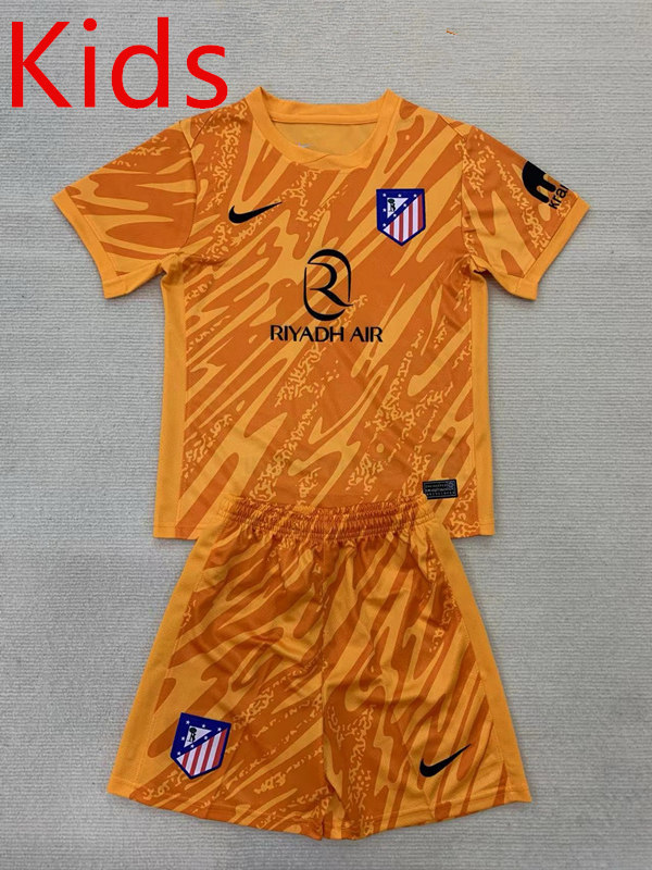 2024-2025 Atletico Madrid Goalkeeper Orange Youth/Kids Soccer Uniform-AY