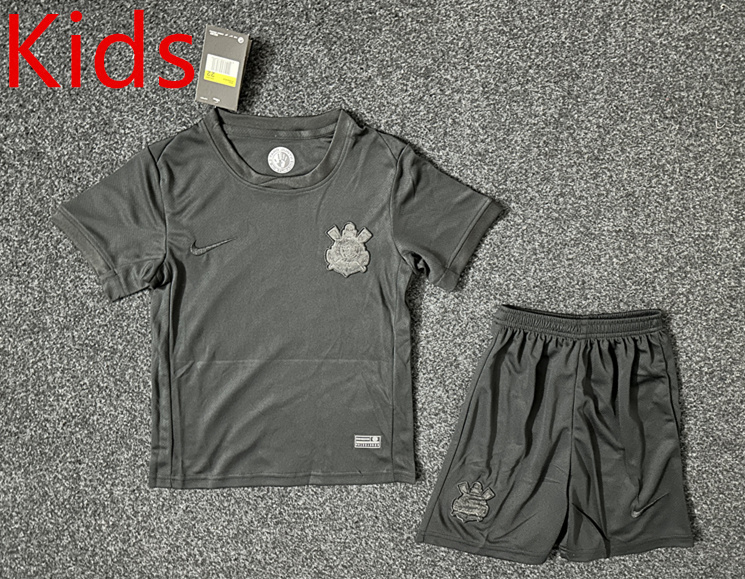 Without Sponsor 2024-2025 Corinthians Away Black Kids/Youth Soccer Unifrom-GB