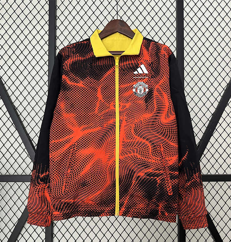 (S-3XL) 2024-2025 Manchester United Orange&Yellow Reversible Trench Coats -0255