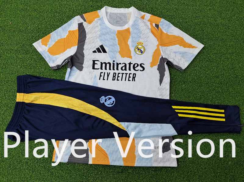 Player Version 2024-2025 Real Madrid White&Orange Short-Sleeve Thailand Soccer Tracksuit-9926