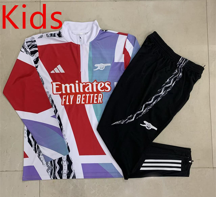 2024-2025 Arsenal Red&White&Blue Kids/Youth Soccer Tracksuit -815