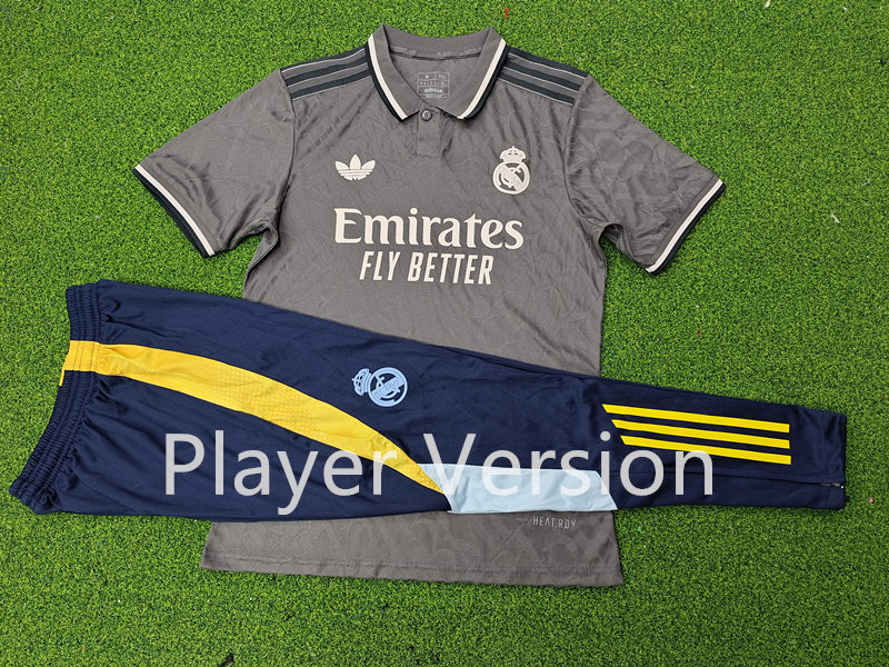 Player Version 2024-2025 Real Madrid 2nd Away Gray Short-Sleeve Thailand Soccer Tracksuit-9926