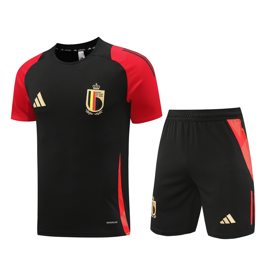 2024-2025 Belgium Black Short-sleeved Thailand Soccer Tracksuit-LH