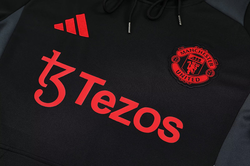 2024-2025 Manchester United Black&Gray Thailand Soccer Tracksuit With Hat-418