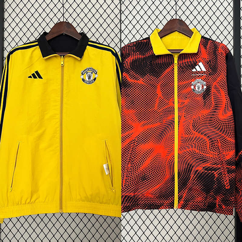 (S-3XL) 2024-2025 Manchester United Orange&Yellow Reversible Trench Coats -0255
