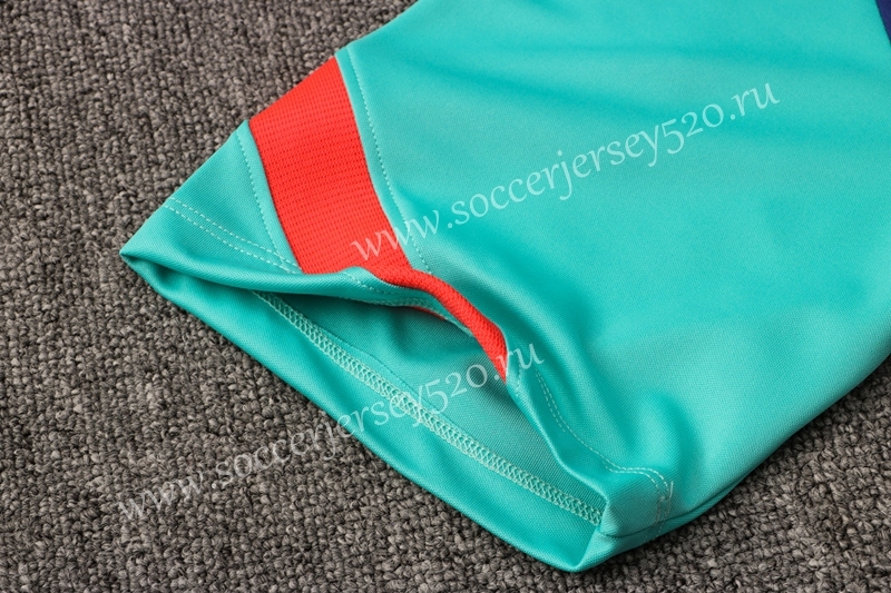 2021-2022 Barcelona Camouflage Blue (Green Sleeved) Short-sleeved Thailand Soccer Tracksuit Uniform-815