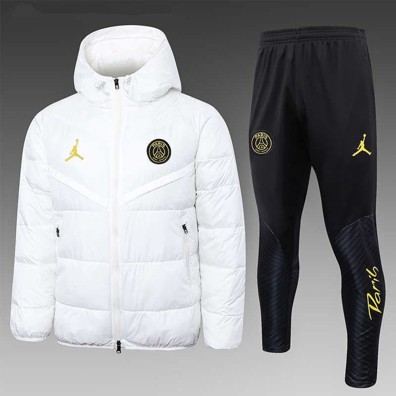 2023-2024 Jordan Paris SG White Thailand Soccer Cotton Coat Uniform With Hat-815