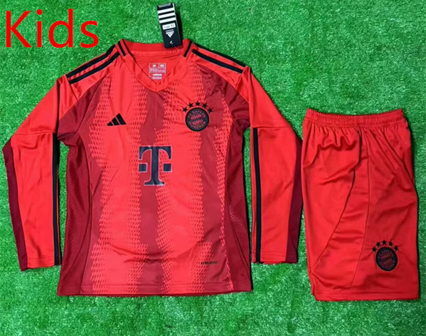 2024-2025 Bayern München Home Red LS Kids/Youth Soccer Uniform-2044