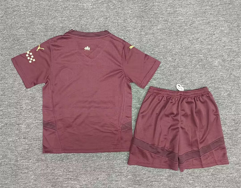 2024-2025 Manchester City 2nd Away Dark Red Kid/Youth Soccer Uniform-2353