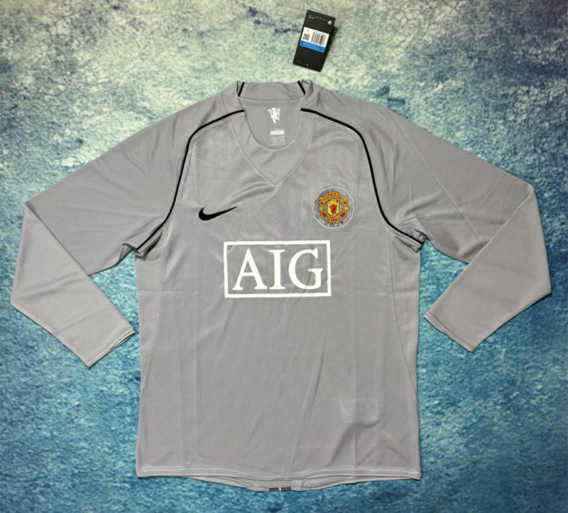 Retro Version 2007-2008 Manchester United Light Grey Thailand Soccer LS Jersey AAA-6590