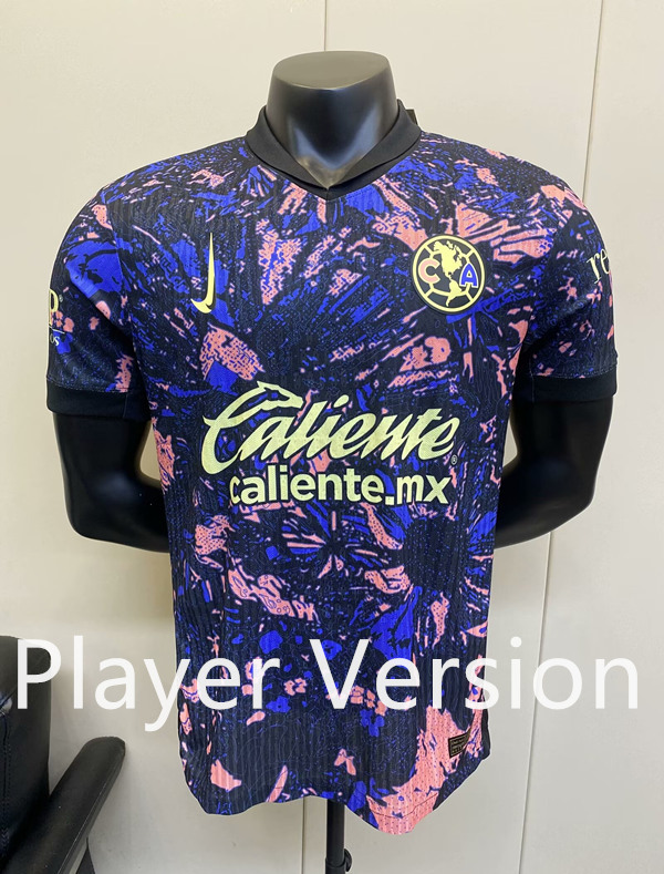 (S-3XL) Player Version 2024-2025 Club America 2nd Away Pink&Blue Thailand Soccer Jersey AAA-5698