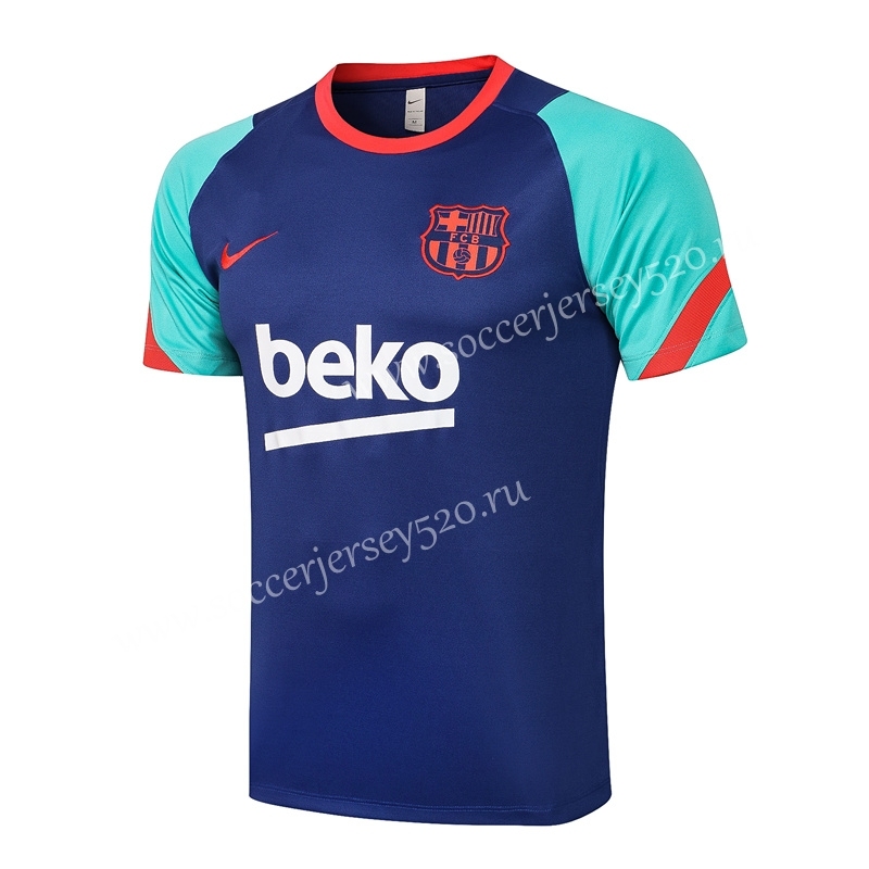 2021-2022 Barcelona Camouflage Blue (Green Sleeved) Short-sleeved Thailand Soccer Tracksuit Uniform-815