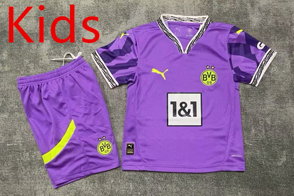 2025-2026 Borussia Dortmund Goalkeeper Purple Kids/Youth Soccer Uniform-7209