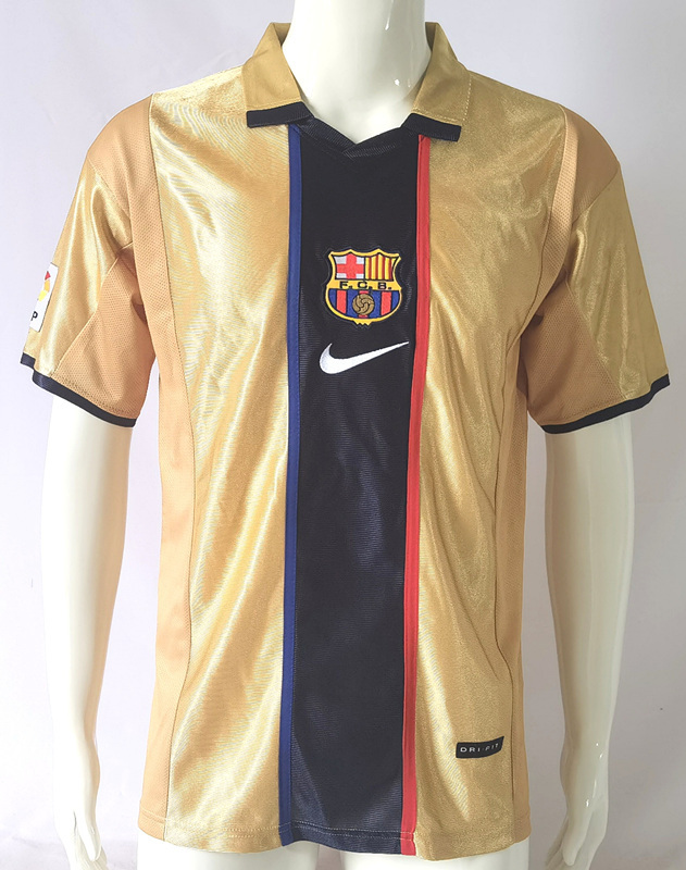 Retro Version 01-02 Barcelona Away Gold Thailand Soccer Jersey AAA-503