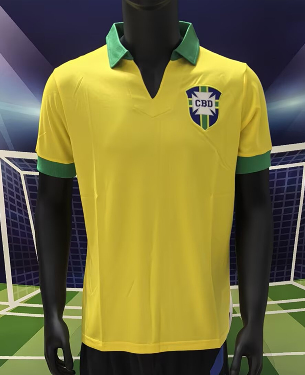 Retro Version 1957 Brazil Home Yellow Thailand Soccer Jersey AAA-2390