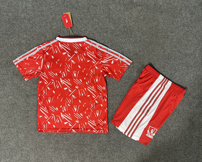 Retro Version 89-91 Liverpool Home Red Kids/Youth Soccer Uniform-6748