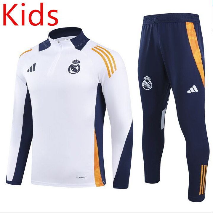 2024-2025 Real Madrid White Kids/Youth Soccer Tracksuit-GDP