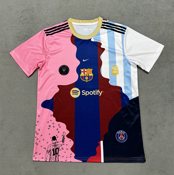 (S-4XL) 2025-2026 Messi commemorative edition #10 messi Pink& blue Thailand Soccer Jersey AAA-4506