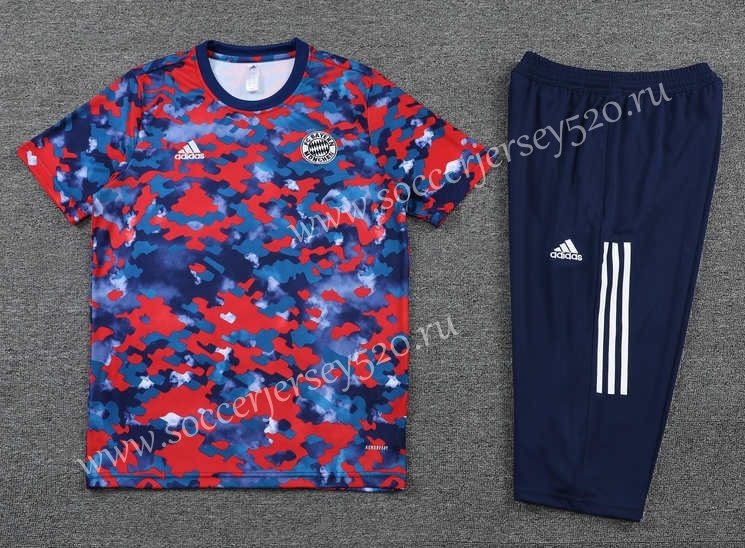 （Cropped trousers）2021-2022 Bayern München Red&Blue Short-sleeved Thailand Soccer Tracksuit-LH