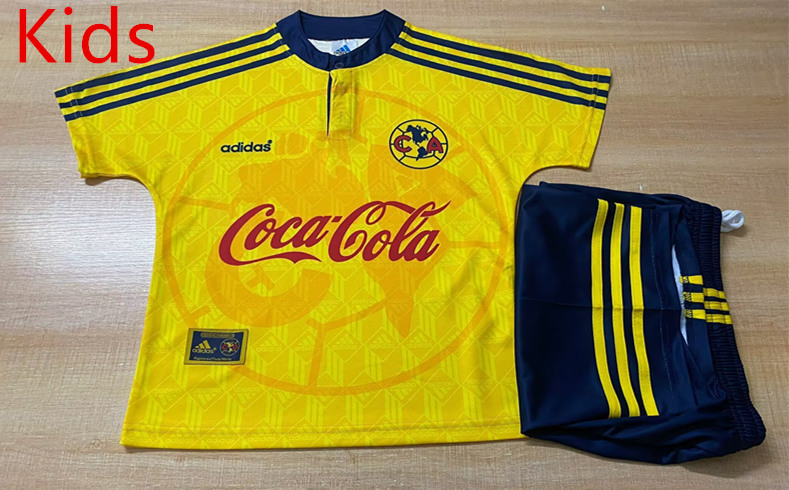 Retro Version 1998-99 Club America Home Yellow Kids/Youth Soccer Uniform-6895