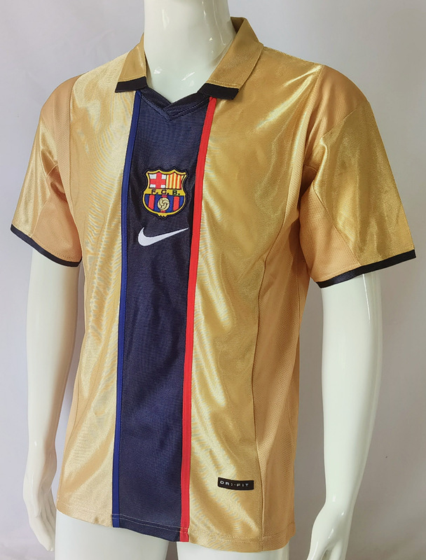Retro Version 01-02 Barcelona Away Gold Thailand Soccer Jersey AAA-503