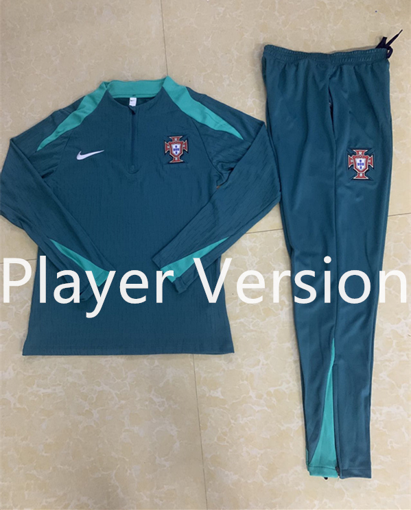 Player Version 2024-2025 Portugal Green Thailand Soccer Tracksuit-411