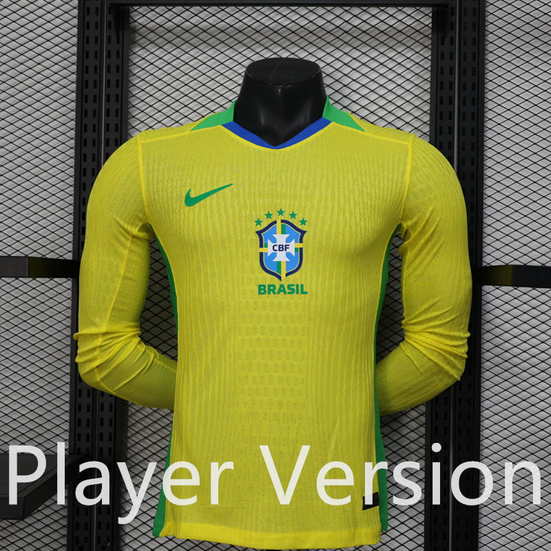 Player Version 2025-26 Brazil Home Yellow LS Thailand Soccer Jersey AAA-888
