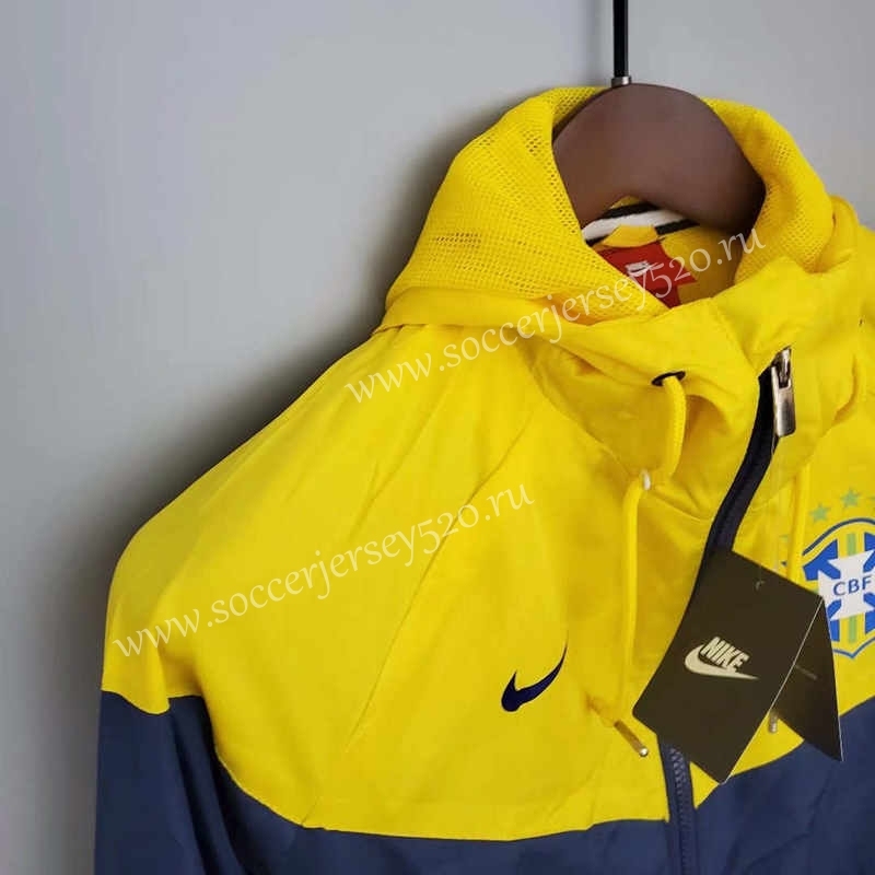 2021-2022 Brazil Royal Blue&Yellow Thailand Soccer Trench Coats With Hat-WD