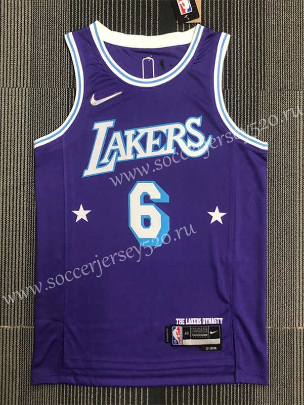 City Edition 21-22 75th Anniversary Los Angeles Lakers Purple #6 NBA Jersey-311